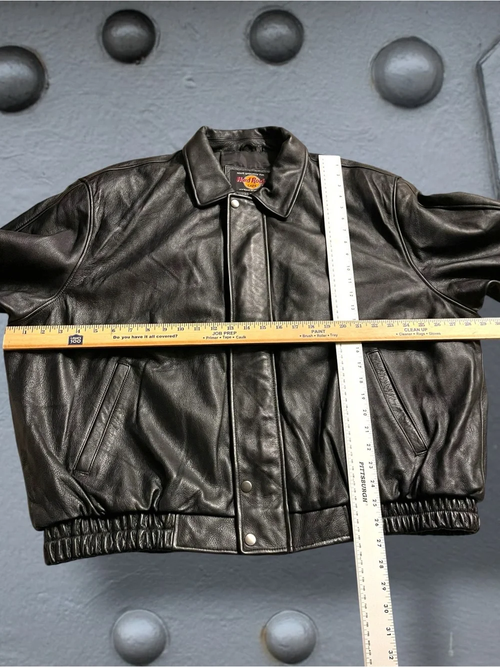 Hard Rock Cafe Houston   Embroidered Black Leather Bomber Jacket Men's Size XXL